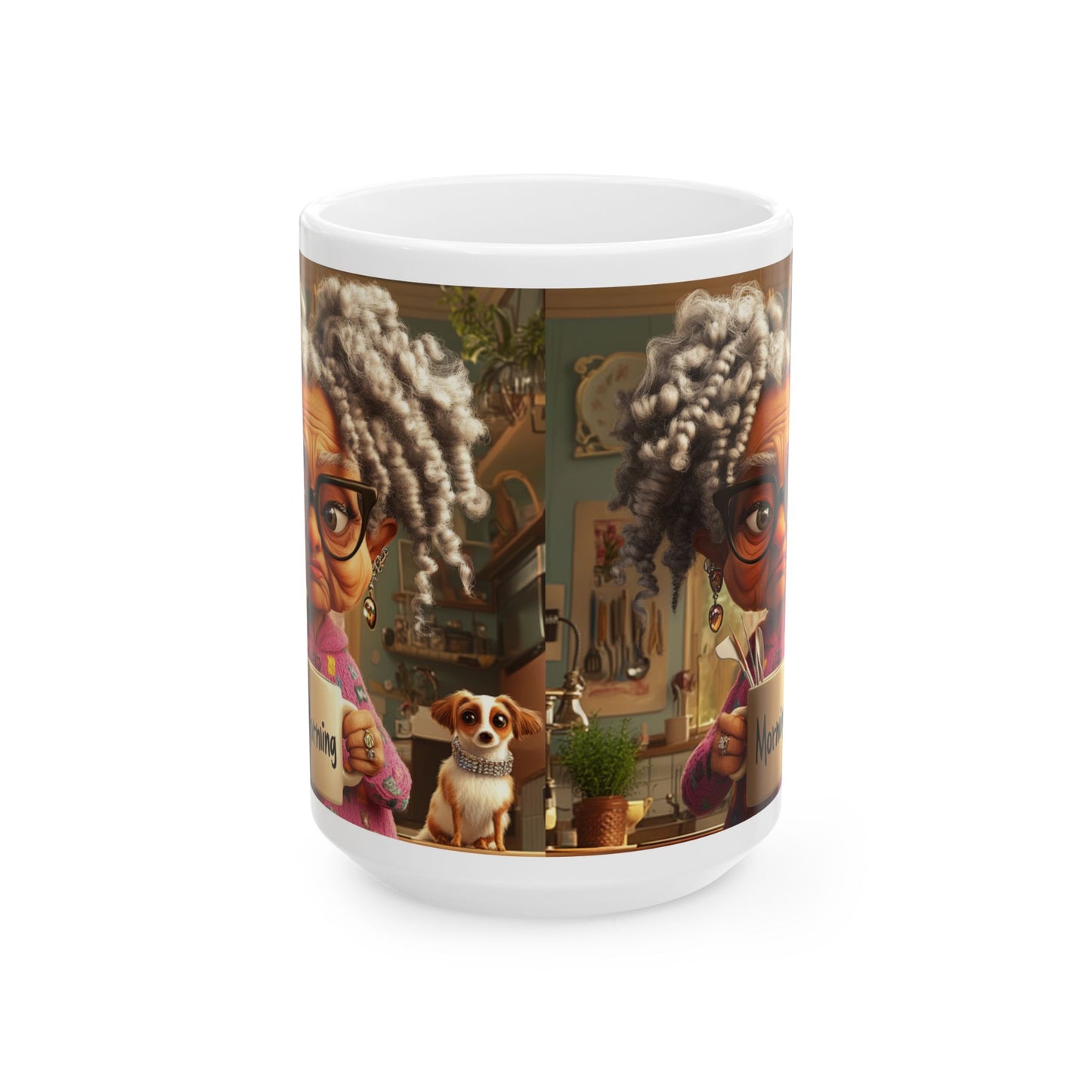 Ceramic Mug - Whimsical Dog Design, Cute Coffee Cup for Dog Lovers, Cozy Artistic Gift, Funny Grandma Mug, Playful Mug