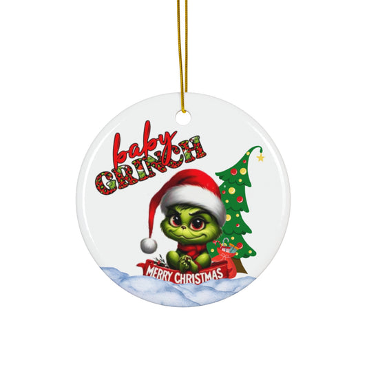 Grinch Ornament, Baby Grinch Ornament, Round Christmas Ornament, Christmas Ornaments, Ceramic