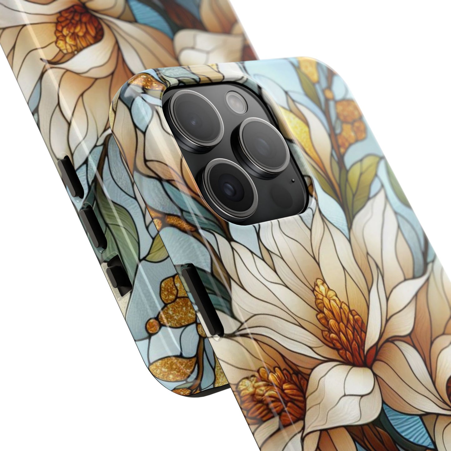 Stain glass Floral Design I-phone Case, Elegant Floral Tough Phone Case - Stylish Protection for Every Occasion, I-phone 13, 14, 15, 16