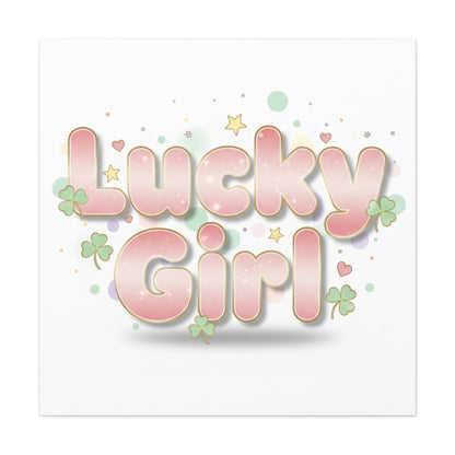 Lucky Girl mantra Canvas, Manifest Luck wall art | 2026 lucky charms, pastel metallic accents
