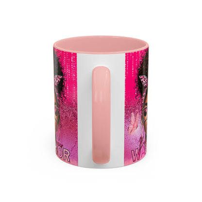 Coffee Mug, Breast Cancer Warrior African American Female Pink 11oz, 15oz, Gift for Her, Survivor, Supporter, Awareness, Inspirational Mug