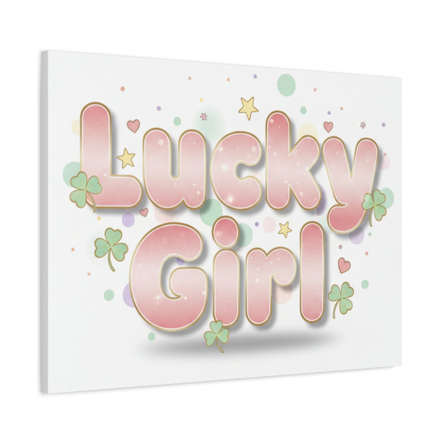 Lucky Girl mantra Canvas, Manifest Luck wall art | 2026 lucky charms, pastel metallic accents