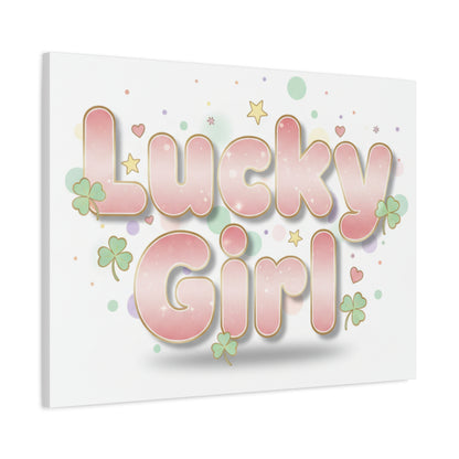 Lucky Girl mantra Canvas, Manifest Luck wall art | 2026 lucky charms, pastel metallic accents