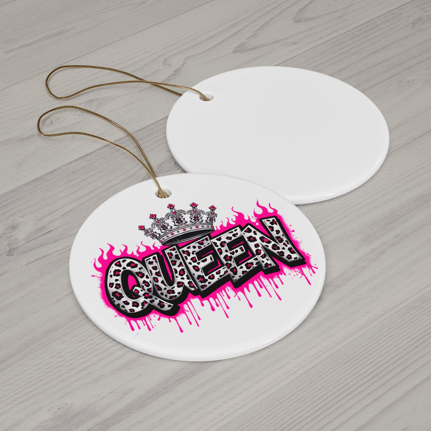 Ceramic Ornament, Holiday Decor, Pink Queen Leopard Print, Gift For Her, Gift Idea, Winter Home Decor, Festive Ornament, Holiday Gift