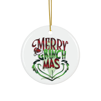 Merry Grinchmas Ornament, Grinch Ornament, Snowflake Ornament, Circle Christmas Ornament, Ceramic Ornaments, Holiday Decor