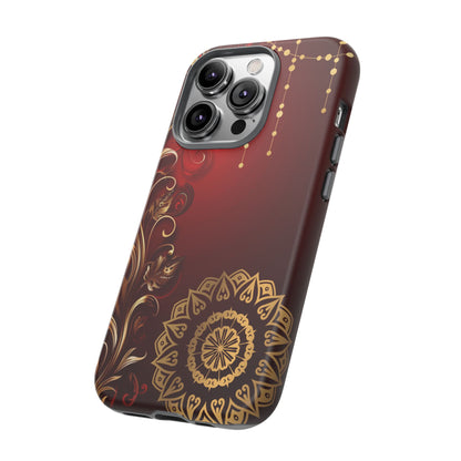Filigree Red and Gold Tough Phone Case, Protective Cover for iPhone, Stylish Accessories for Women and Men, Durable Phone Case, Gift for Her