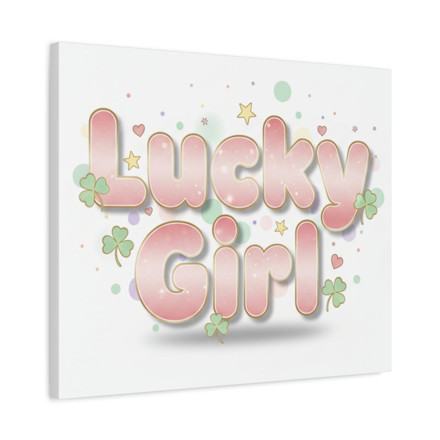 Lucky Girl mantra Canvas, Manifest Luck wall art | 2026 lucky charms, pastel metallic accents