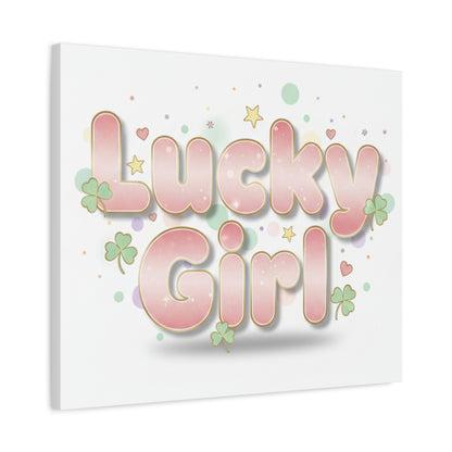 Lucky Girl mantra Canvas, Manifest Luck wall art | 2026 lucky charms, pastel metallic accents