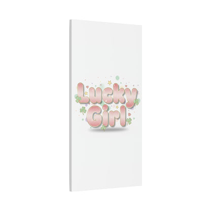 Lucky Girl mantra Canvas, Manifest Luck wall art | 2026 lucky charms, pastel metallic accents