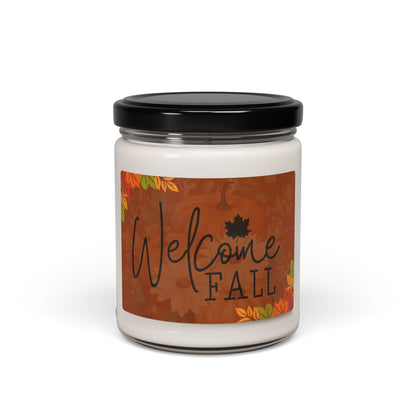 Welcome Fall Brown Flowered Label Scented Soy Candle, 9oz