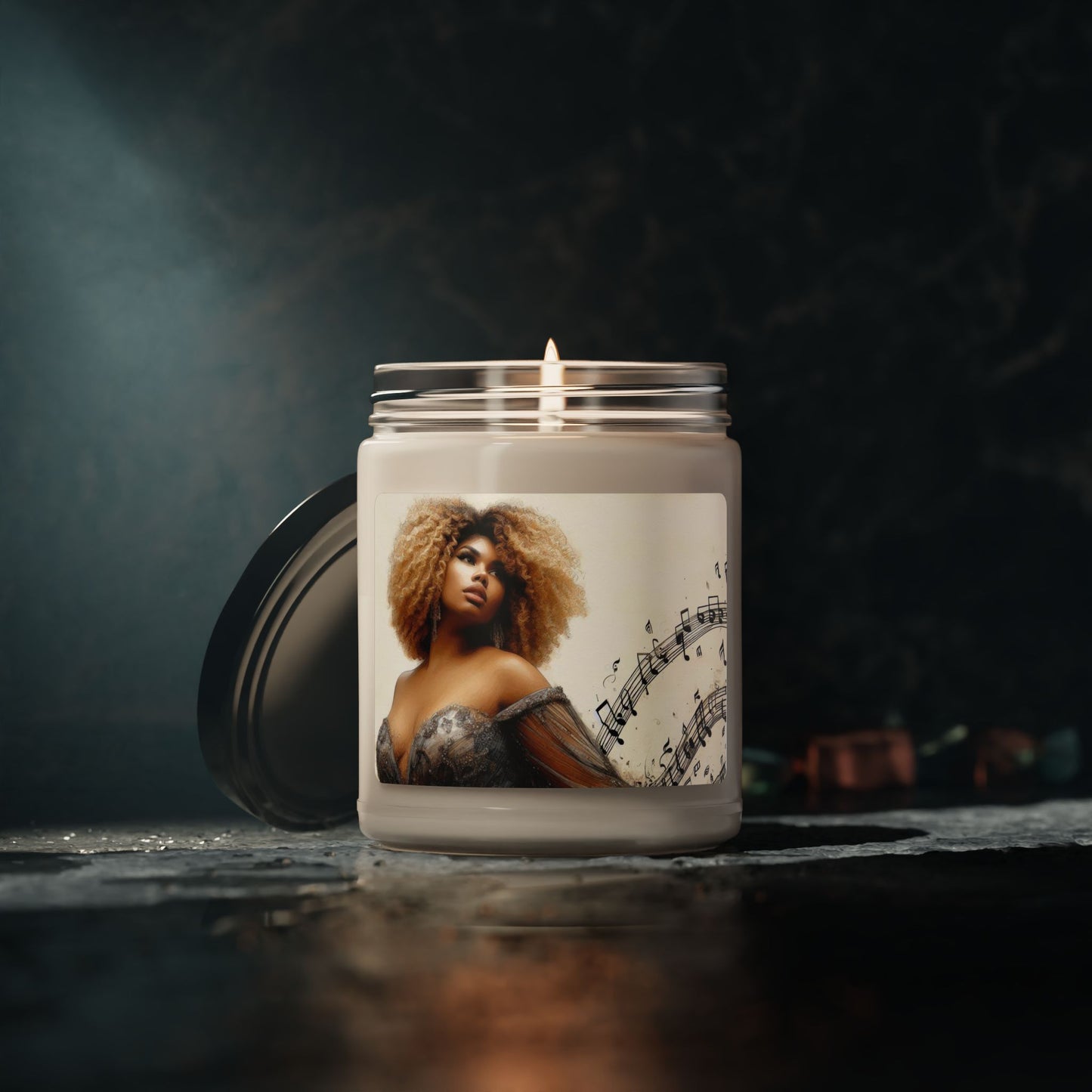 Candle African American Woman Elegant Evening Gown Music Notes Scented Soy 9oz