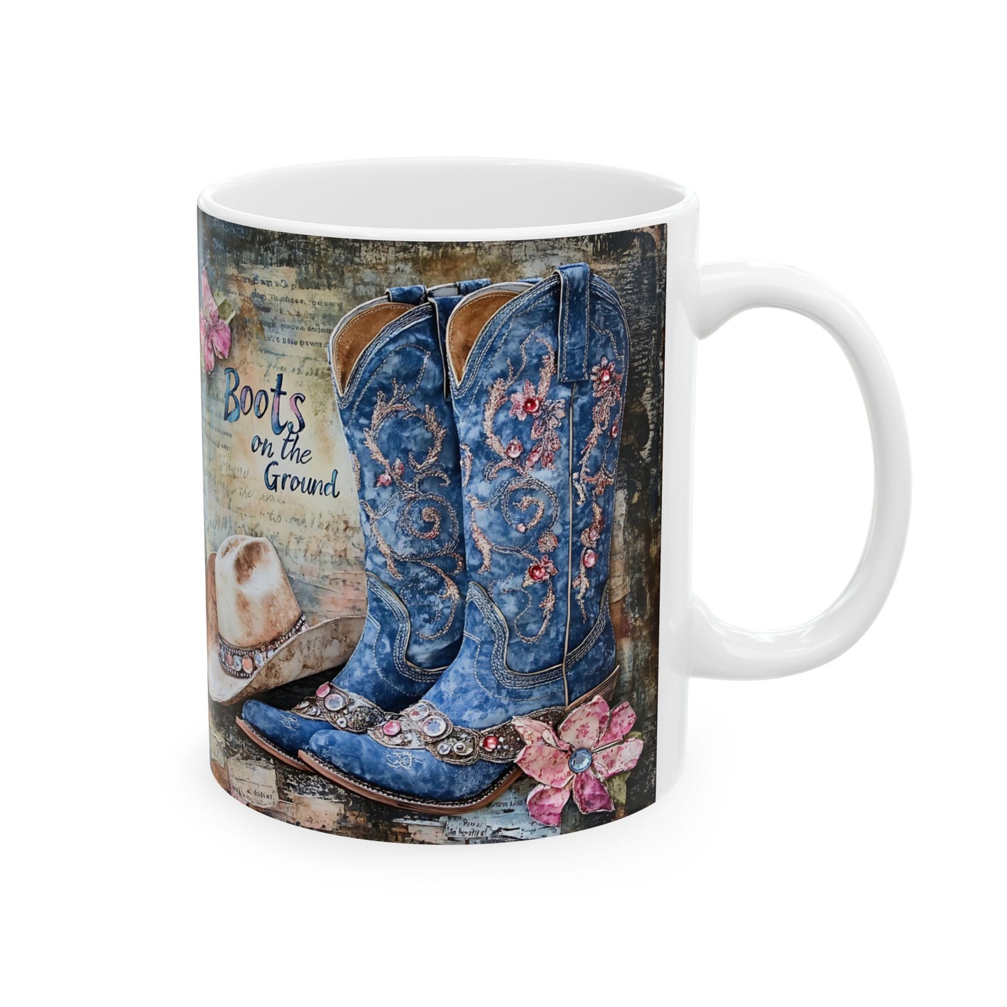 Rustic Western Ceramic Mug - Boot & Flower Design, Cowboy Coffee Cup, Farmhouse Kitchen Decor, Birthday Gift, Country Flair