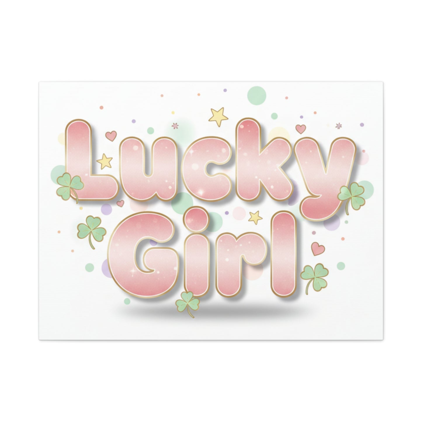Lucky Girl mantra Canvas, Manifest Luck wall art | 2026 lucky charms, pastel metallic accents