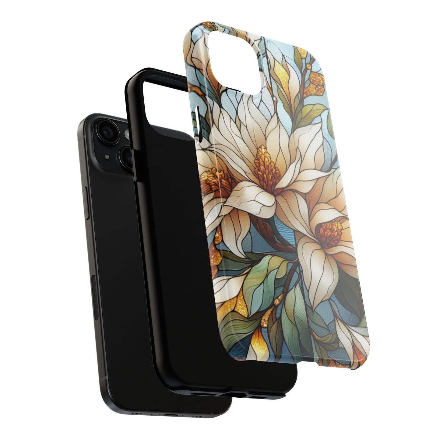 Stain glass Floral Design I-phone Case, Elegant Floral Tough Phone Case - Stylish Protection for Every Occasion, I-phone 13, 14, 15, 16