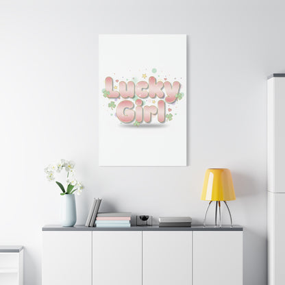 Lucky Girl mantra Canvas, Manifest Luck wall art | 2026 lucky charms, pastel metallic accents