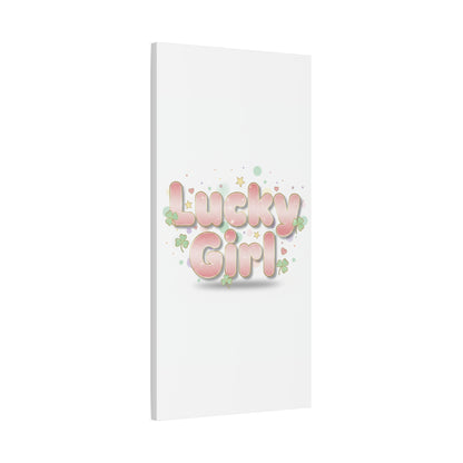 Lucky Girl mantra Canvas, Manifest Luck wall art | 2026 lucky charms, pastel metallic accents