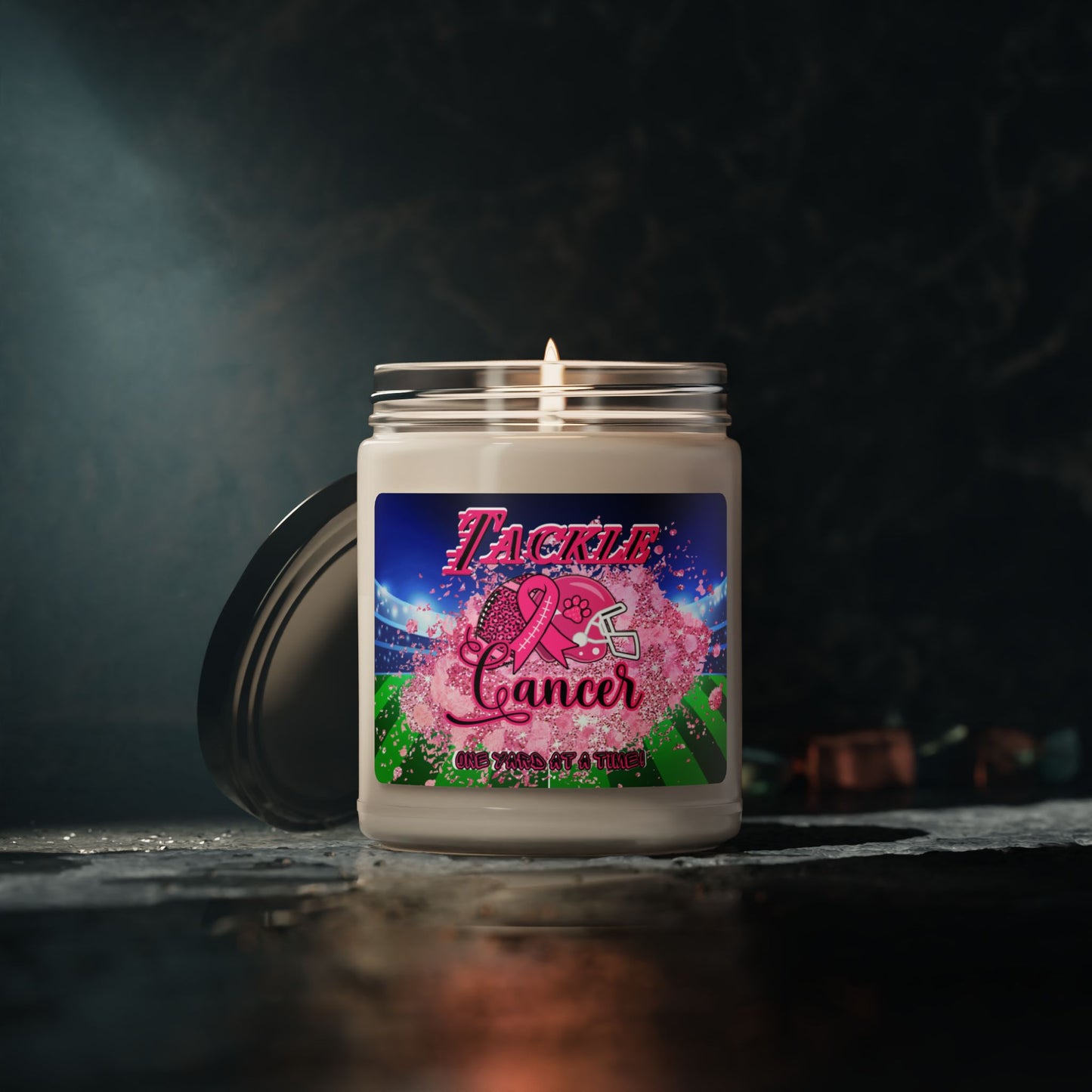 Tackle Cancer ONE YARD AT A TIME Soy Candle 9oz, Breast Cancer Soy Candle 9oz