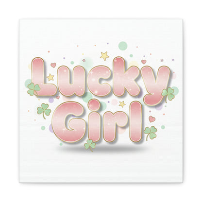 Lucky Girl mantra Canvas, Manifest Luck wall art | 2026 lucky charms, pastel metallic accents