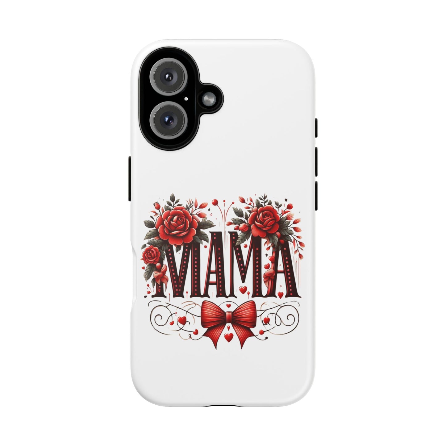 Phone Case, Tough Case for Women, Protective Phone Covers, Floral Mama Design, Red Roses and Coquette Bow, iPhone Accessories