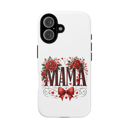 Phone Case, Tough Case for Women, Protective Phone Covers, Floral Mama Design, Red Roses and Coquette Bow, iPhone Accessories