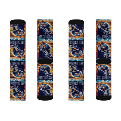 Sublimation Sock Design JSU Tigers Socks, Jackson State University Fan Gear, JSU Tiger Mascot Crew Socks, HBCU Pride Gift for Him or Her