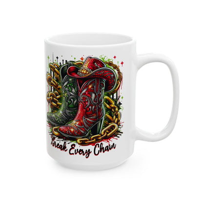 Black History Break Every Chain Boots on the Ground Ceramic Mug, Black Excellence Coffee Cup, Celebrate Black Heritage, 11oz 15oz