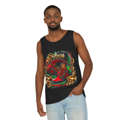 Juneteenth Apparel, Streetwear Graphic Tank Top - 'Free-ish' Sneakers, Cap & Chains Design, Summer Fashion, Unisex Casual Wear, Urban Style