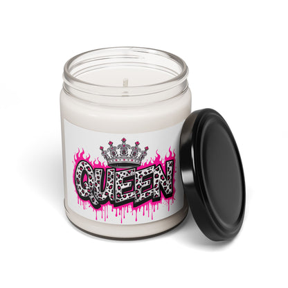 Queen Graphic Soy Candle — 9oz Scented Jar Candle with Leopard Crown Design