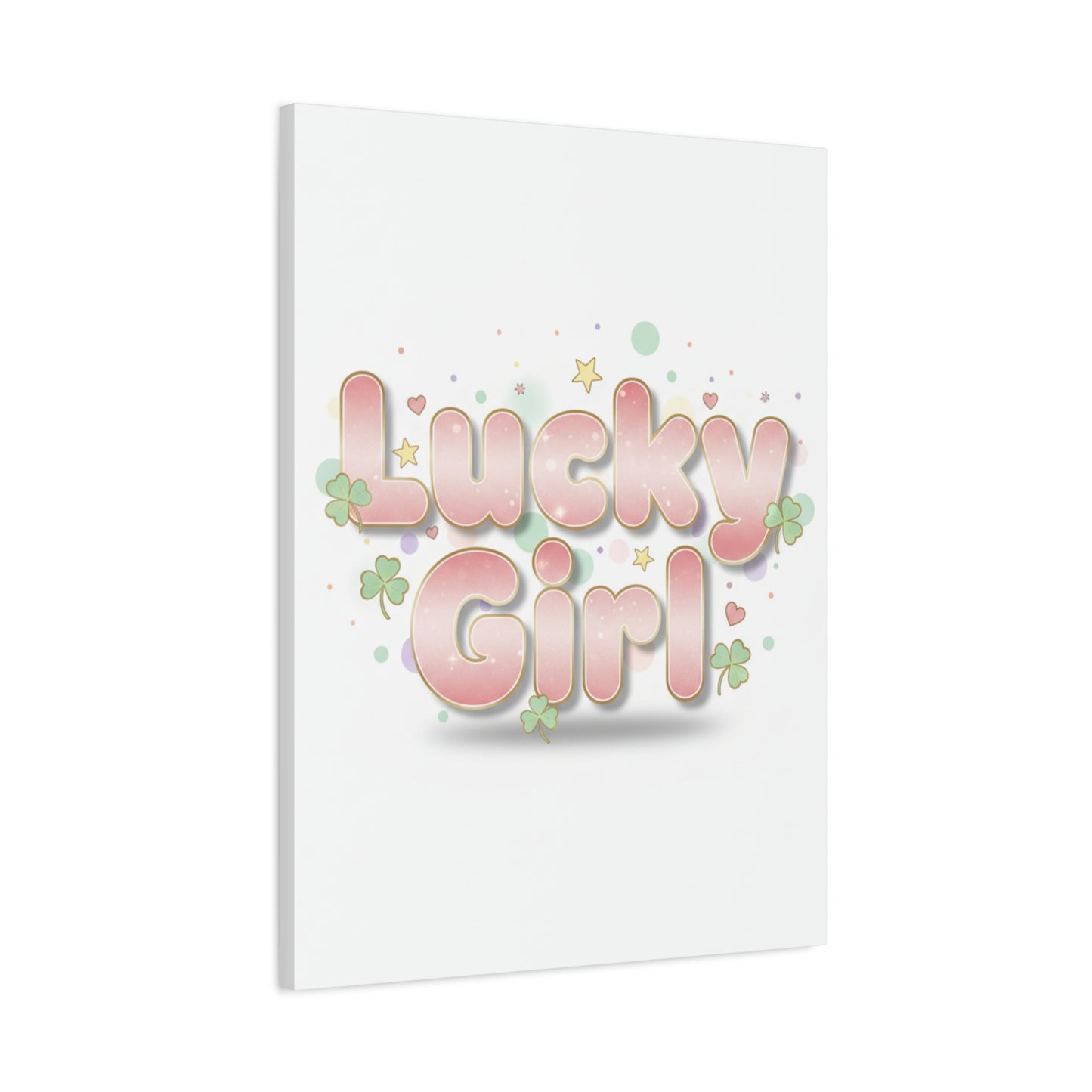 Lucky Girl mantra Canvas, Manifest Luck wall art | 2026 lucky charms, pastel metallic accents