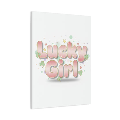 Lucky Girl mantra Canvas, Manifest Luck wall art | 2026 lucky charms, pastel metallic accents