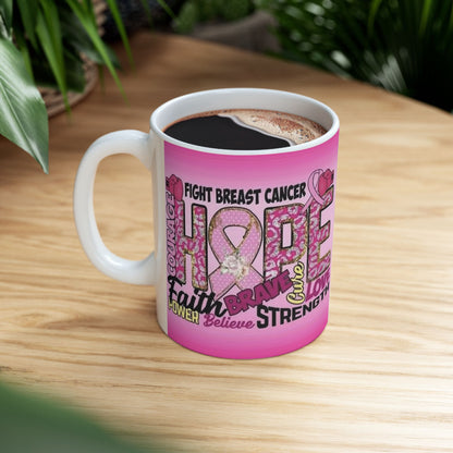 Pink Fight Breast Cancer Mug (11oz, 15oz), Cancer Survivor, Breast Cancer Coffee Cup
