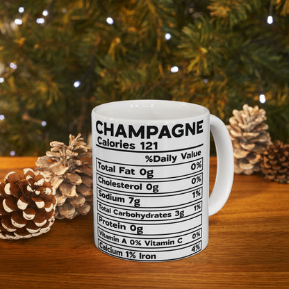 Champagne Ceramic Mug, Champagne Nutrional Facts Coffee Cup, Christmas Gift, Ceramic Mug, 11oz, 15oz