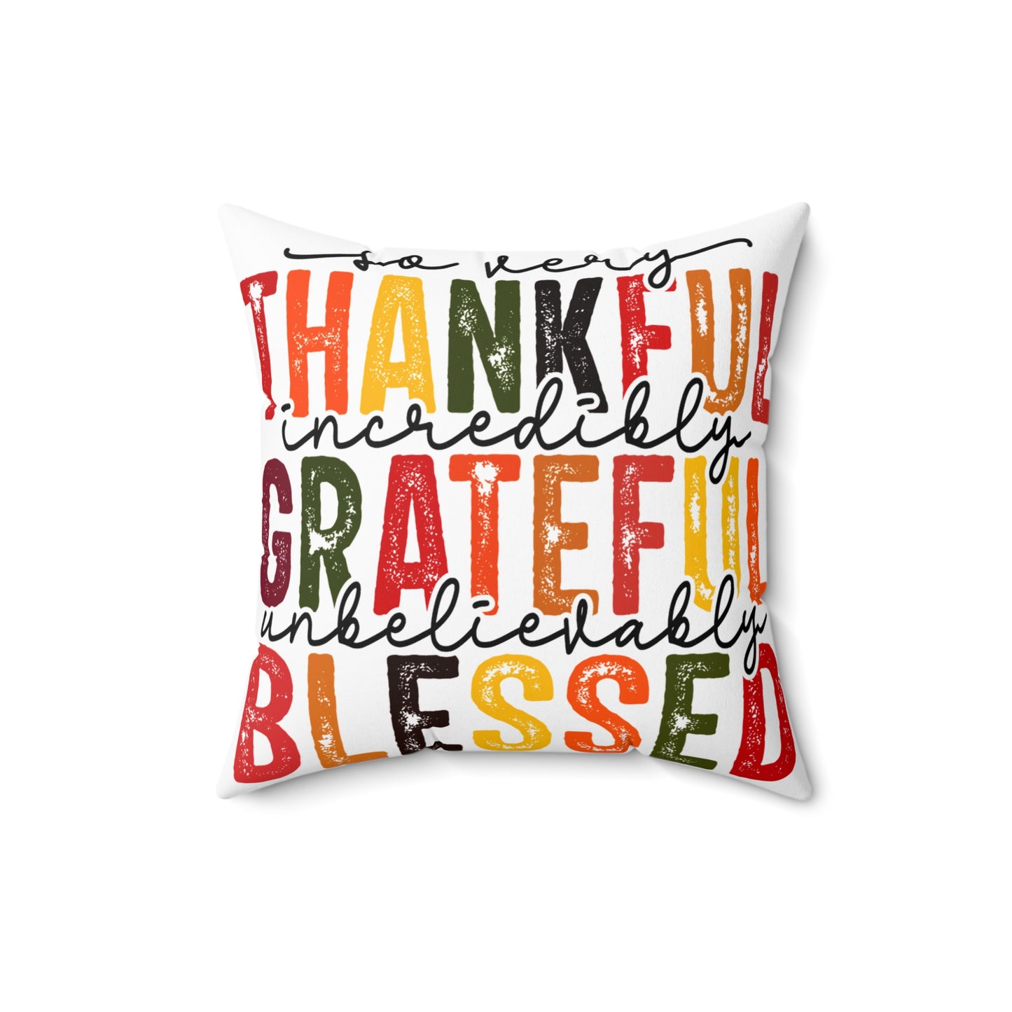 Thankful Grateful Blessed Pillow, Fall Decor, Thanksgiving Throw Pillow, Spun Poly Square Cushion, Home Accent, Double-sided Pillow