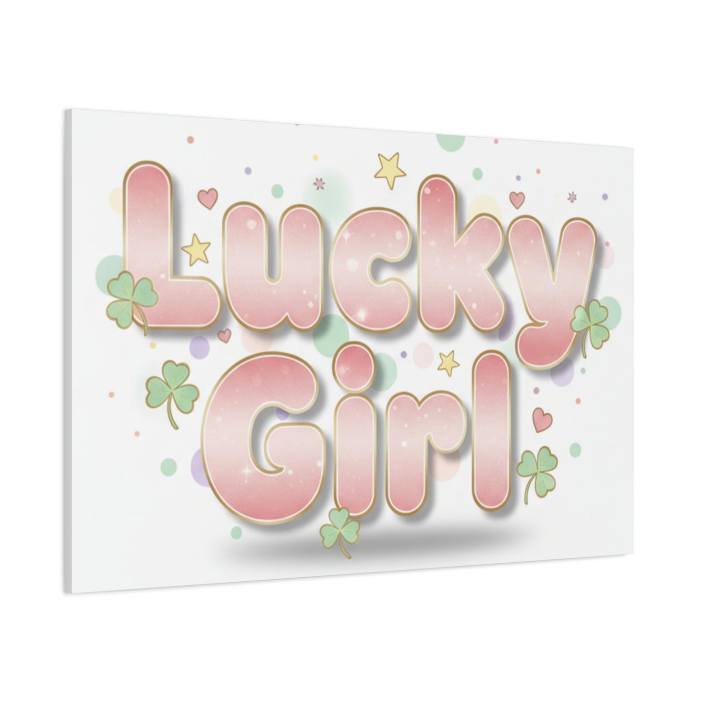 Lucky Girl mantra Canvas, Manifest Luck wall art | 2026 lucky charms, pastel metallic accents