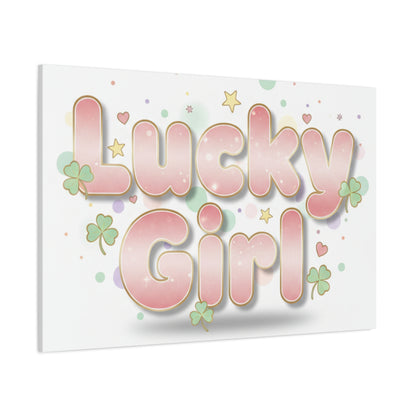 Lucky Girl mantra Canvas, Manifest Luck wall art | 2026 lucky charms, pastel metallic accents