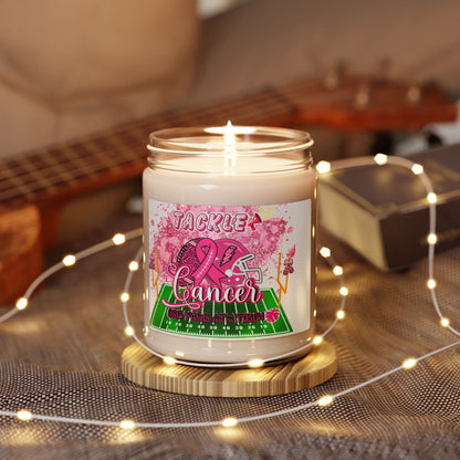Tackle Cancer One Yard at a Time Soy Candle 9oz, Breast Cancer Awareness Soy Candle 9oz