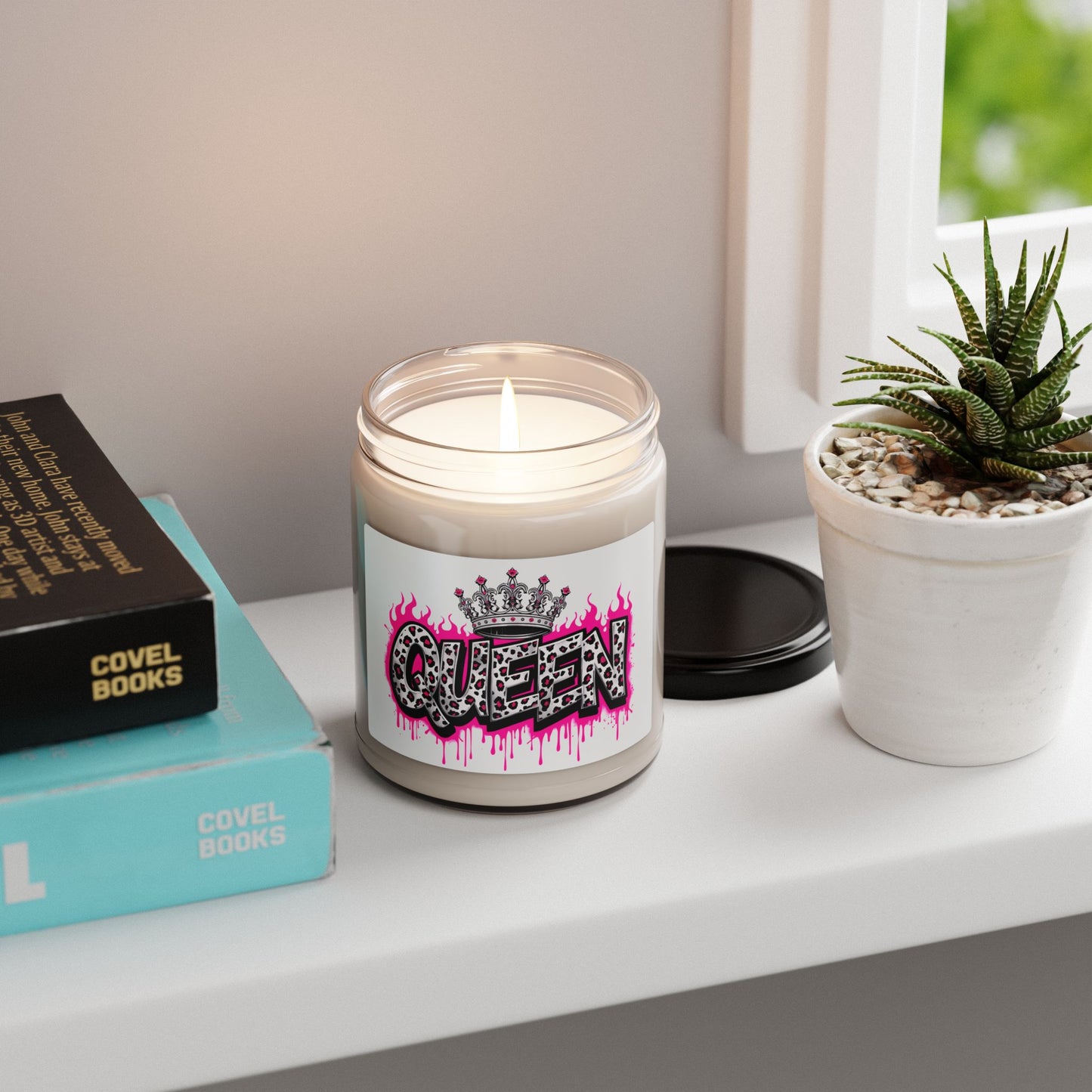 Queen Graphic Soy Candle — 9oz Scented Jar Candle with Leopard Crown Design