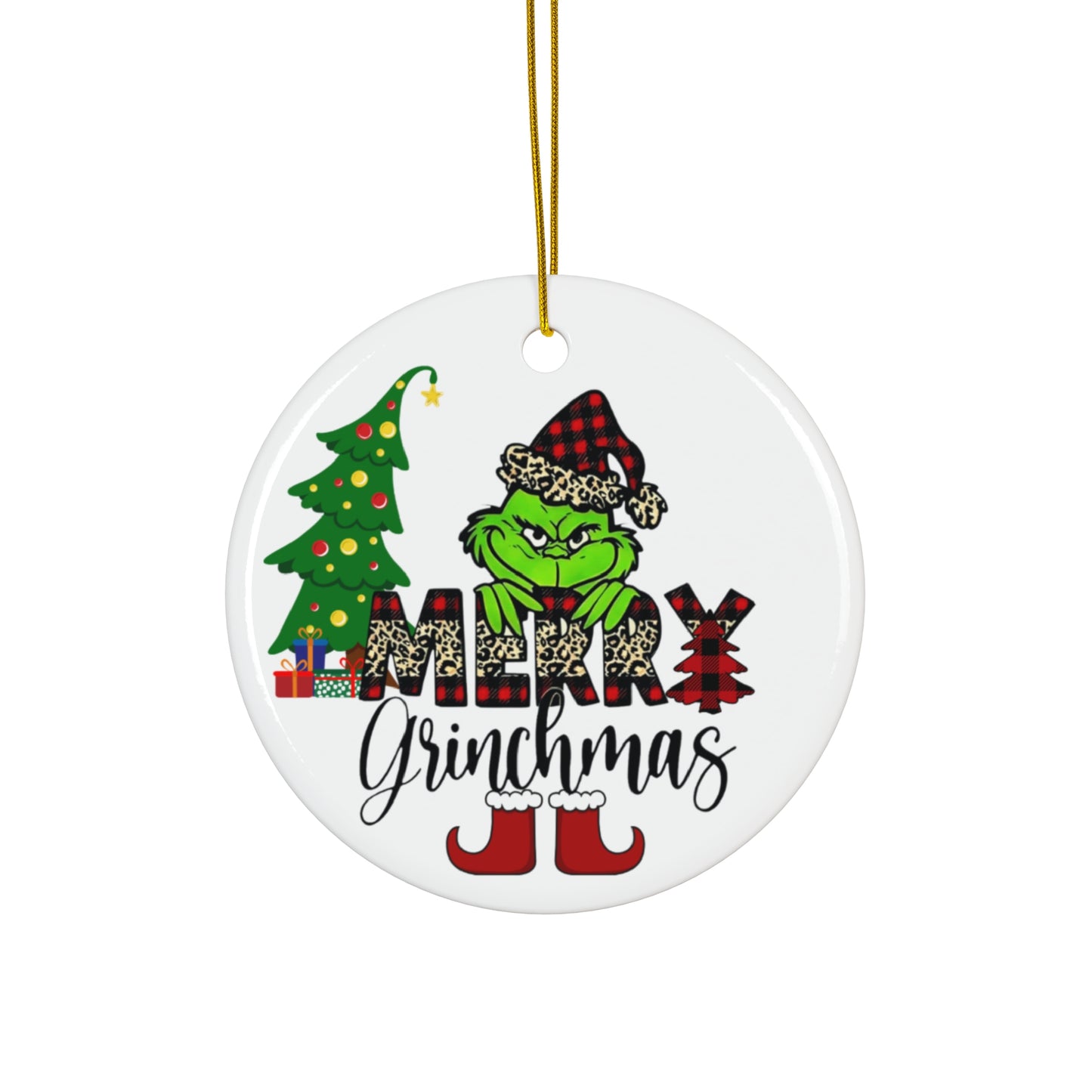 Merry Grinchmas Christmas Ornament, Holiday Ornament, Round Christmas Ornament, Snowflake Christmas Ornament, Holiday Grinchmas Ceramic Ornament