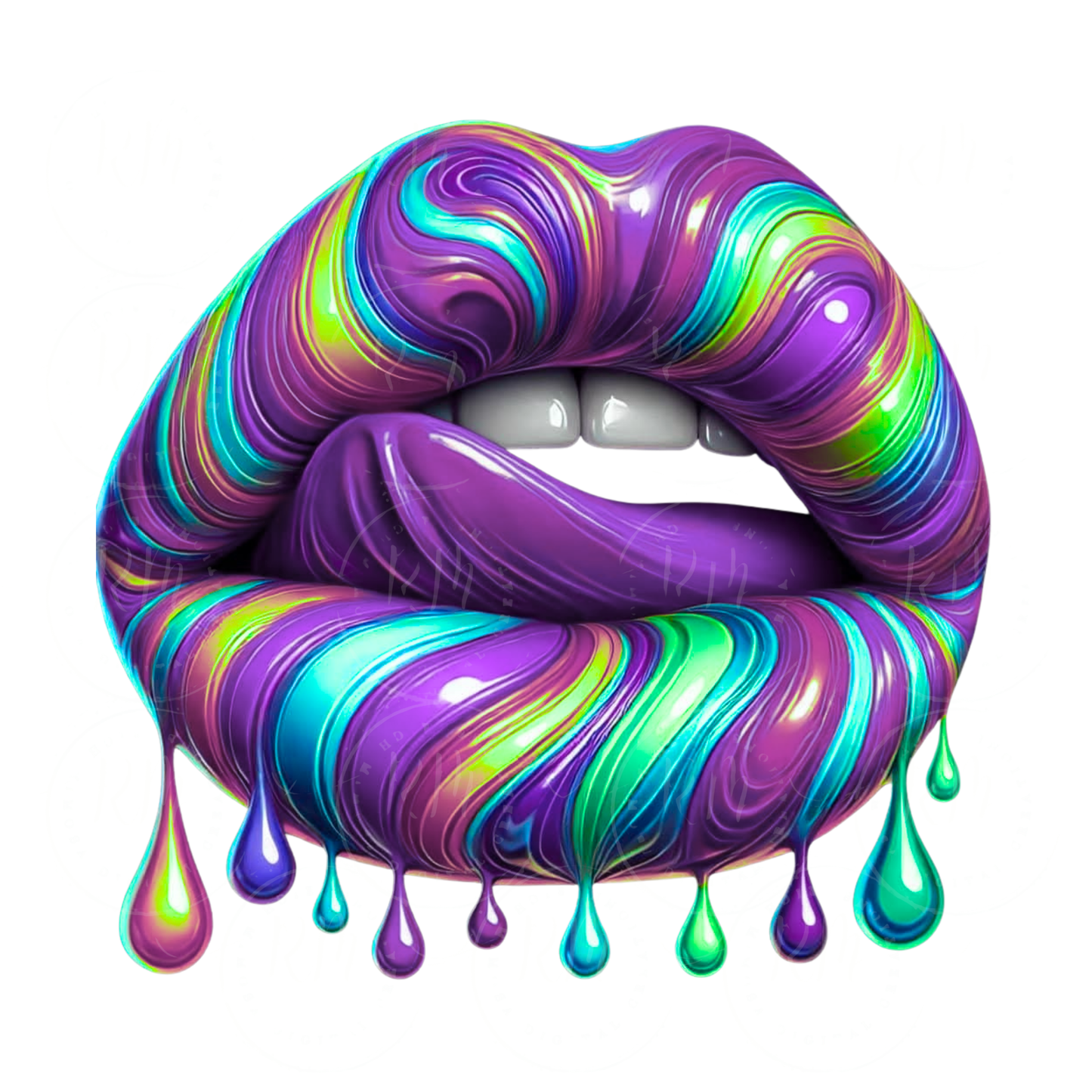 Purple Aqua Lips PNG | Glossy Swirl Dripping Lip Clipart | Colorful Lip Art for Sublimation | Digital Lips Artwork Download