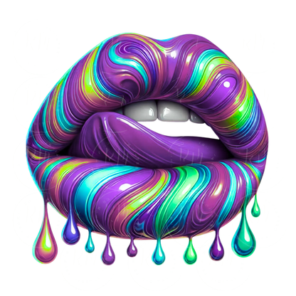 Purple Aqua Lips PNG | Glossy Swirl Dripping Lip Clipart | Colorful Lip Art for Sublimation | Digital Lips Artwork Download