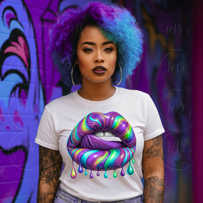 Purple Aqua Lips PNG | Glossy Swirl Dripping Lip Clipart | Colorful Lip Art for Sublimation | Digital Lips Artwork Download