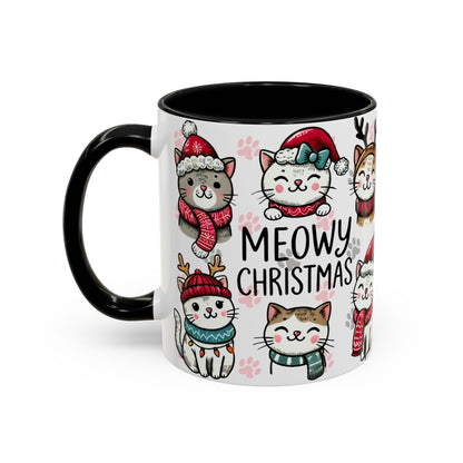 Meowy Christmas Cat Paw Accent Coffee Mug | Cats in Hats Scarves Antlers