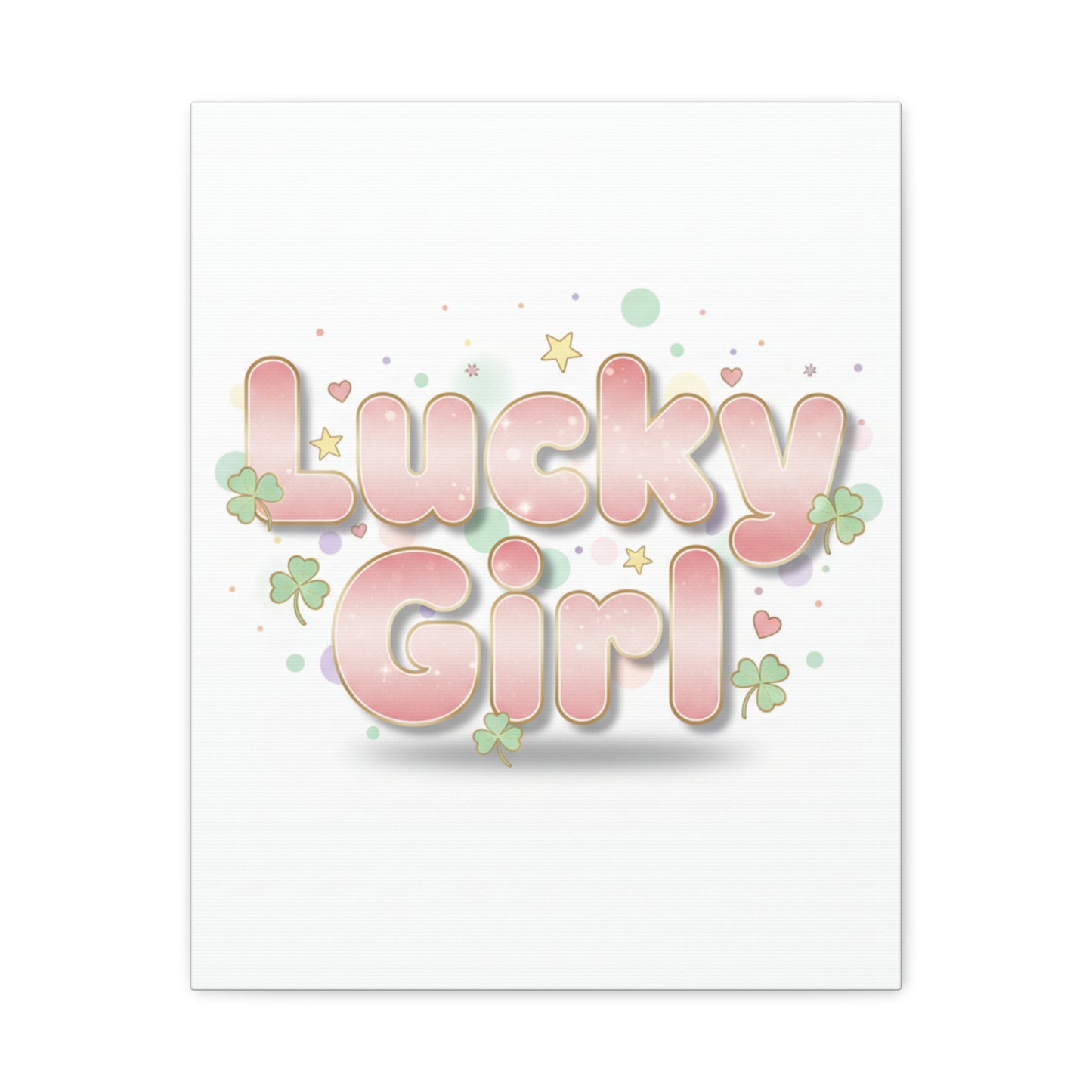 Lucky Girl mantra Canvas, Manifest Luck wall art | 2026 lucky charms, pastel metallic accents