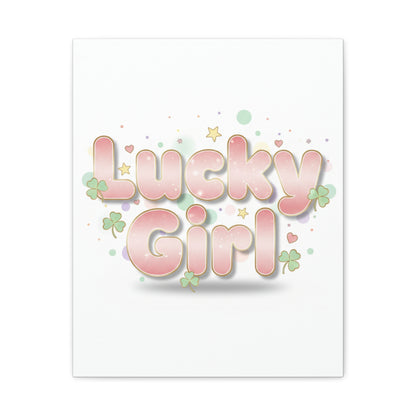 Lucky Girl mantra Canvas, Manifest Luck wall art | 2026 lucky charms, pastel metallic accents