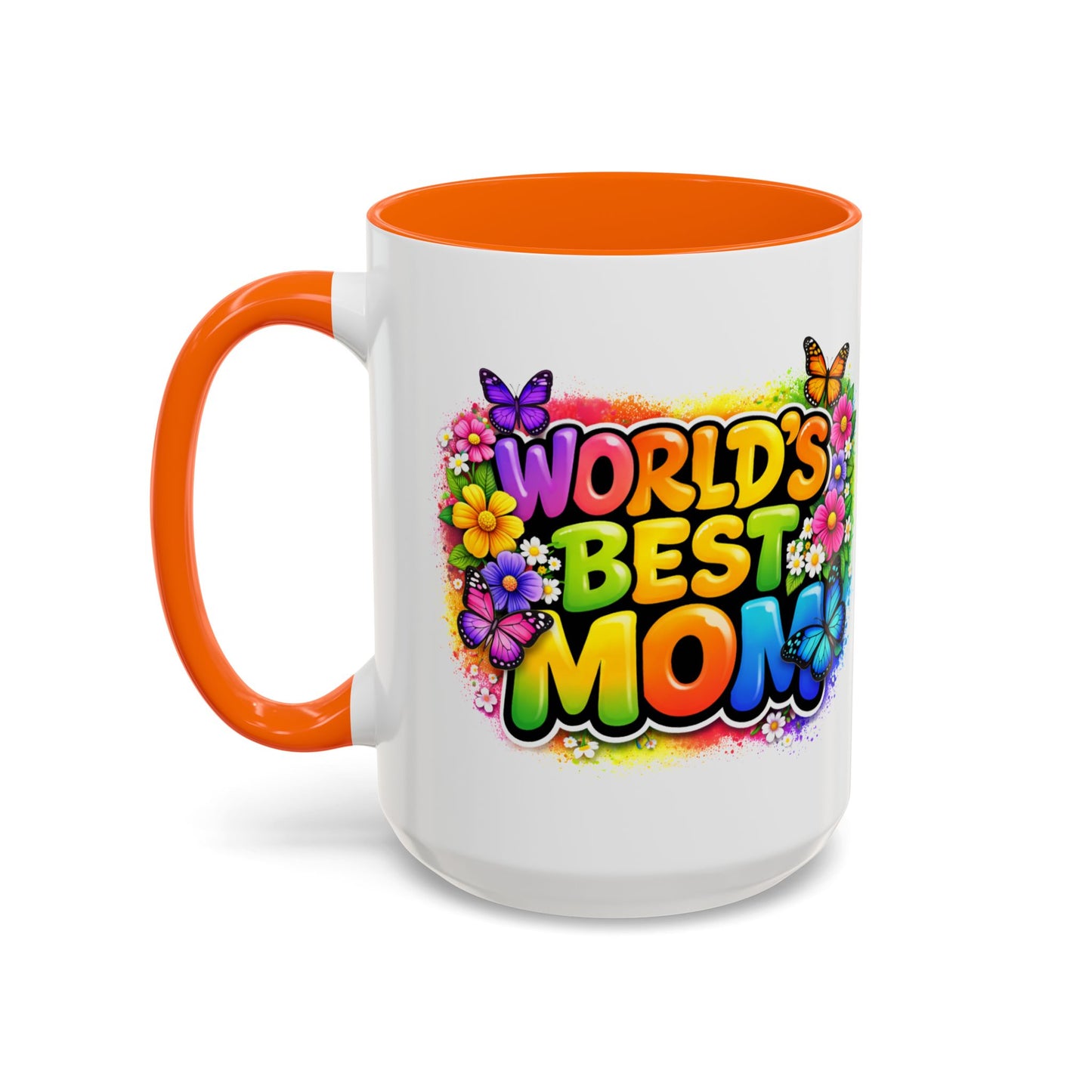 World's Best Mom mug | Accent Coffee Mug 11oz 15oz, colorful floral butterfly design
