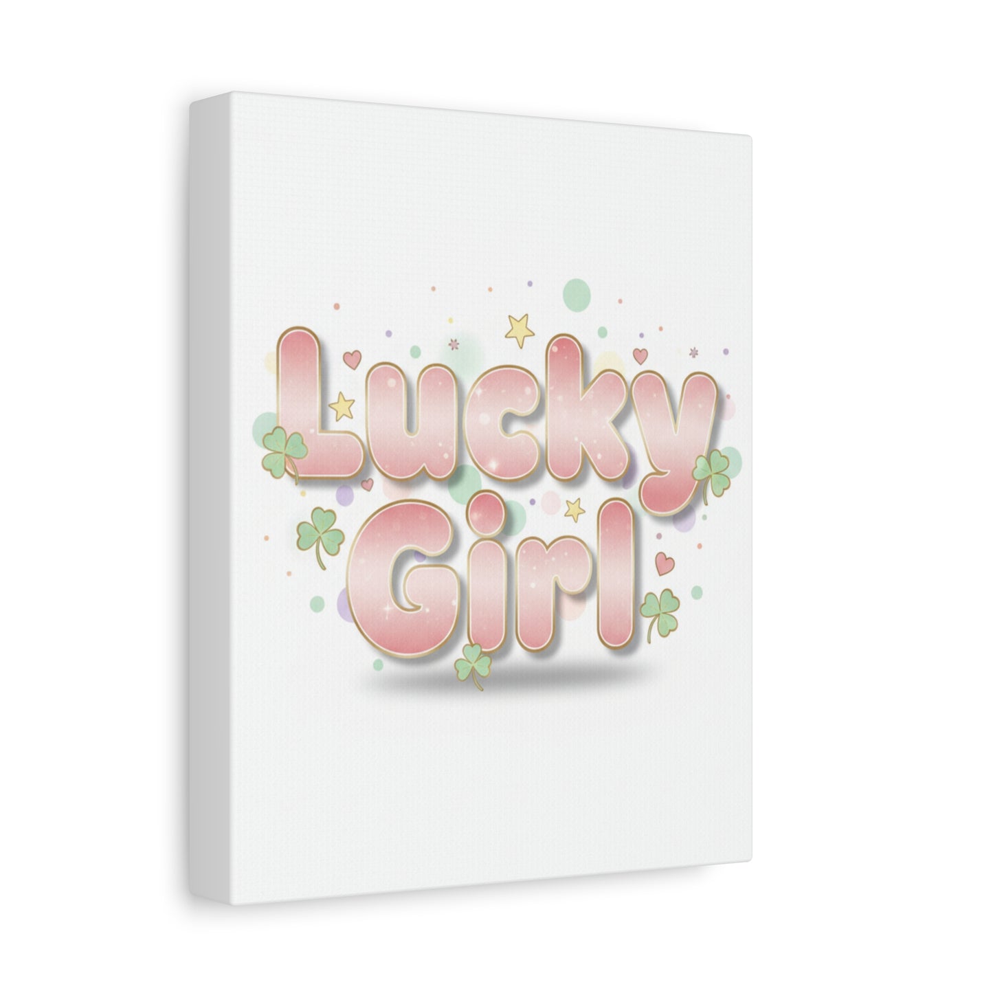 Lucky Girl mantra Canvas, Manifest Luck wall art | 2026 lucky charms, pastel metallic accents