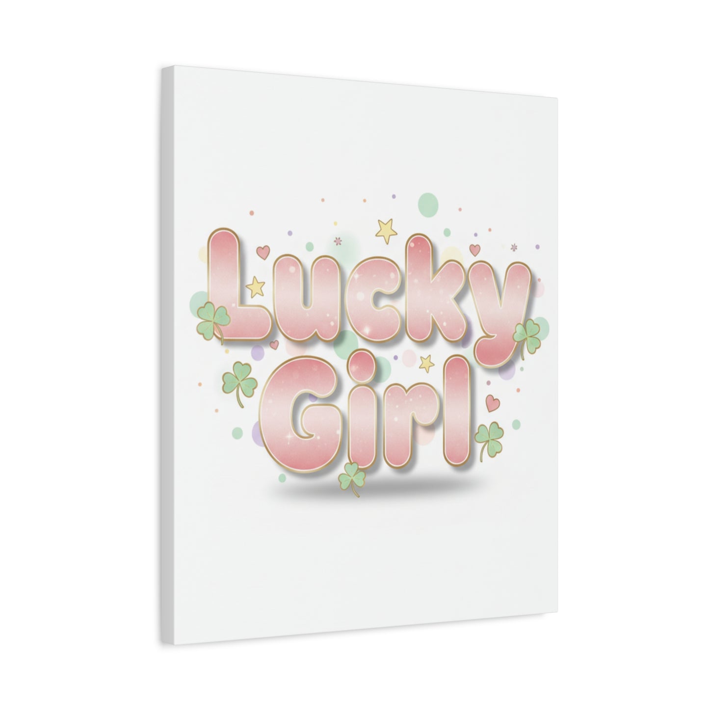 Lucky Girl mantra Canvas, Manifest Luck wall art | 2026 lucky charms, pastel metallic accents