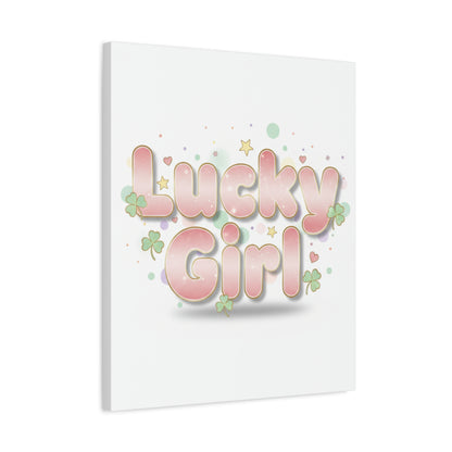Lucky Girl mantra Canvas, Manifest Luck wall art | 2026 lucky charms, pastel metallic accents