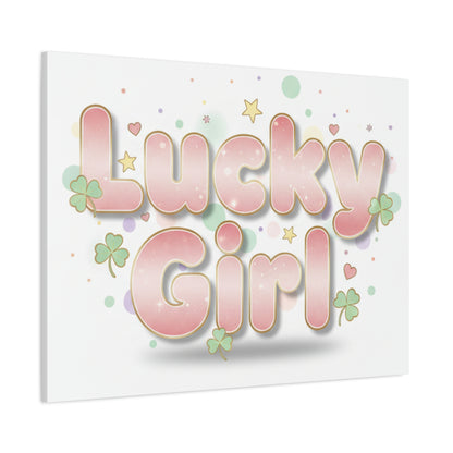 Lucky Girl mantra Canvas, Manifest Luck wall art | 2026 lucky charms, pastel metallic accents