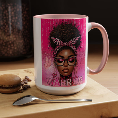 Coffee Mug, Breast Cancer Warrior African American Female Pink 11oz, 15oz, Gift for Her, Survivor, Supporter, Awareness, Inspirational Mug